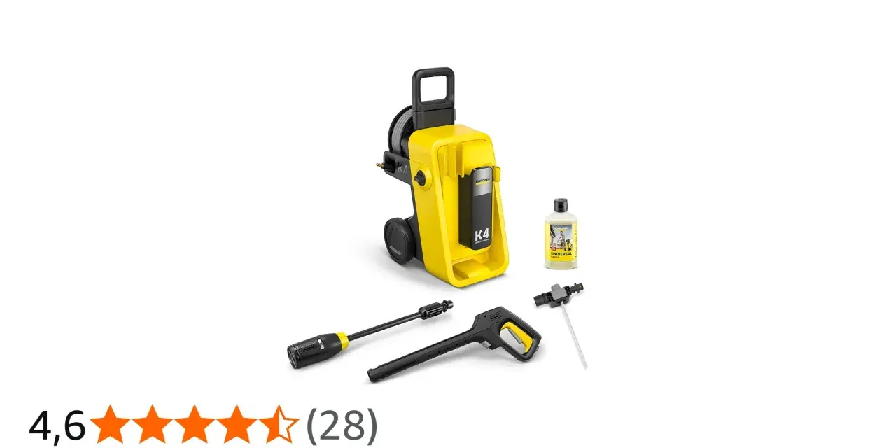 Kärcher K4 Premium högtryckstvätt med tillbehör, inklusive rengöringsmedel. Perfekt för hemmet.