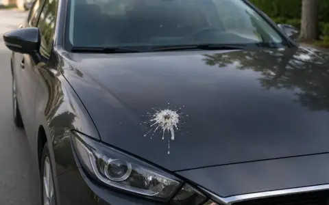 Fågelspillning på bilens mörka huva. En otrevlig fläck som behöver tas bort.