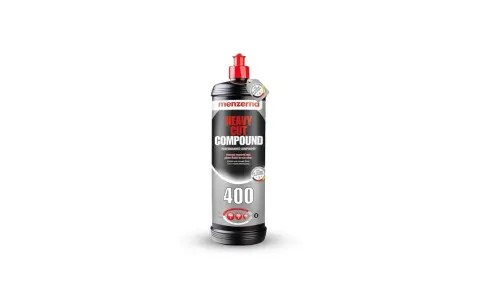 En flaska Menzerna Heavy Cut Compound 400, en kraftfull polermedel för bilvård.