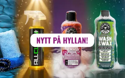 Chemical Guys-produkter för bilvård: Ceramic Coating Kit, Snowball Ultra Snow Foam, Wash & Wax och Heavy Metal Polish. Nytt på hyllan!