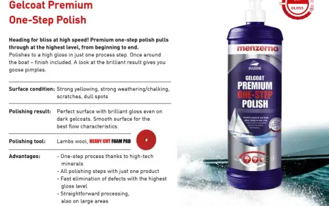 Menzerna Gelcoat Premium One-Step Polish ger en perfekt yta med briljant glans. Enkel process för att ta bort repor och ge hög glans.