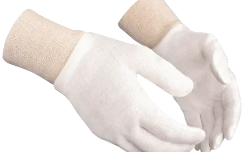 Vita handskar med beige muddar, mjuka som lambswool. Perfekta för finare arbeten eller som skydd.