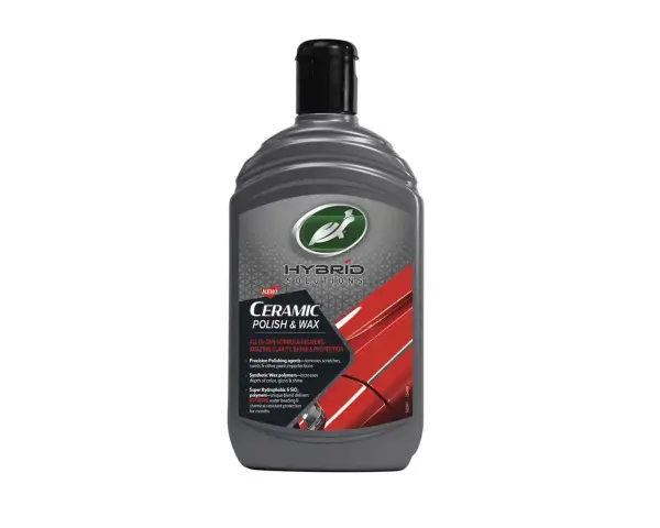 Flaska med Turtle Wax Hybrid Solutions Ceramic Polish & Wax för bilvård. Ger glans och skydd.