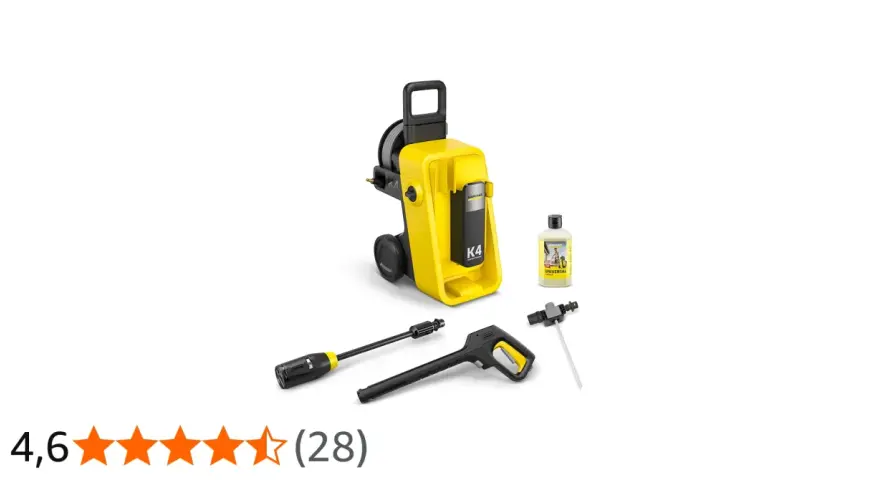 Kärcher K4 Premium högtryckstvätt med tillbehör, inklusive rengöringsmedel. Perfekt för hemmet.