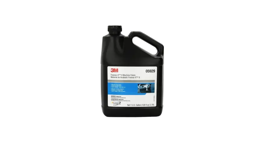 Black 3M Finesse-It II Machine Polish gallon jug with label.