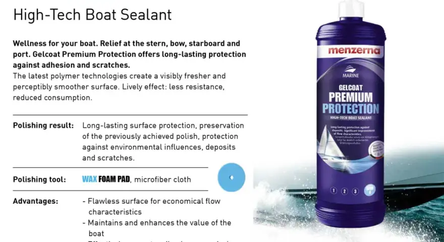 Menzerna Gelcoat Premium Protection, en högteknologisk båtförsegling som ger långvarigt skydd mot vidhäftning och repor.