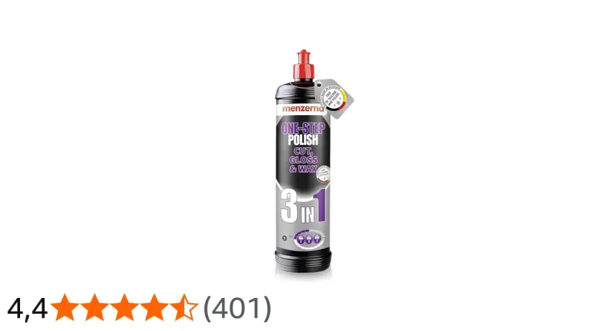 En flaska Menzerna One-Step Polish, en 3-i-1 produkt för bilvård som ger cut, gloss och wax.