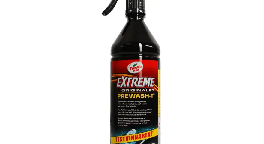 En flaska Turtle Wax Extreme Originalet Prewash-T, en högeffektiv gel för att lösa upp salt, tjära och annan svår smuts före biltvätt.