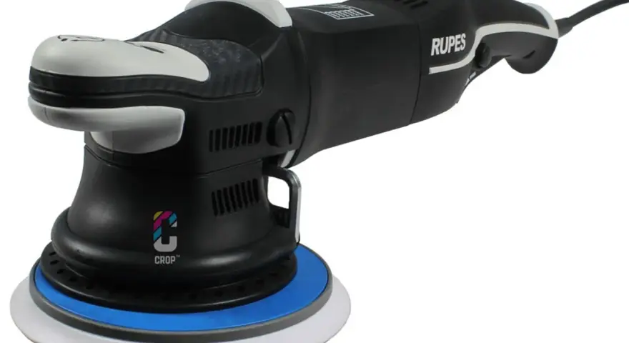 En svart Rupes LHR21 Mark III polermaskin med blå och vit detaljering.