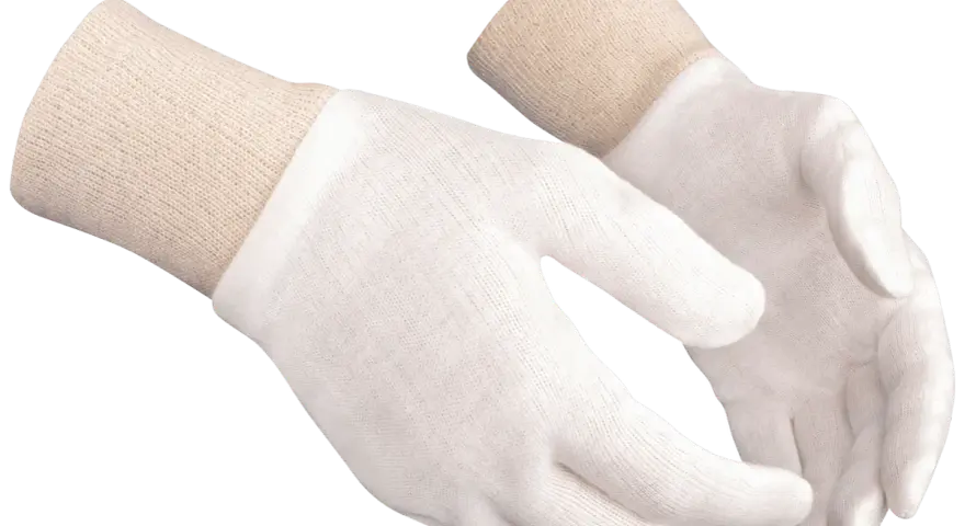 Vita handskar med beige muddar, mjuka som lambswool. Perfekta för finare arbeten eller som skydd.