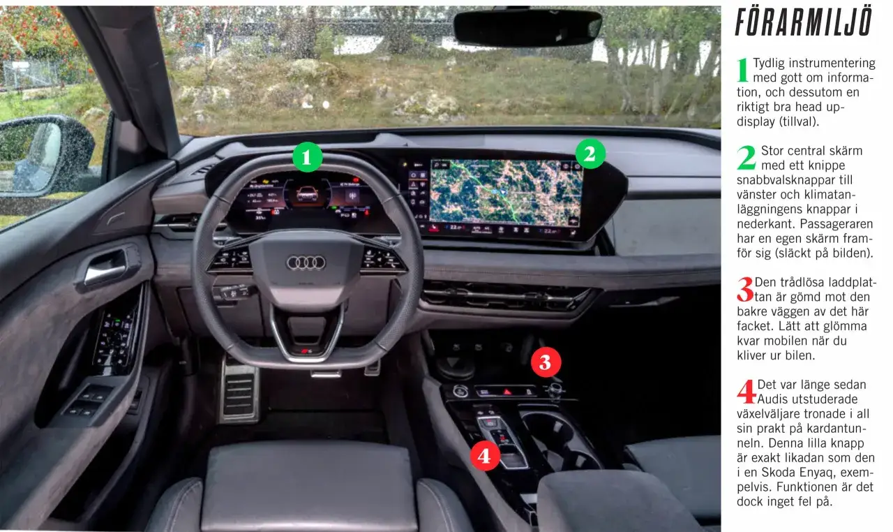 Interi&ouml;rbild av en Audi Q2 med fokus p&aring; f&ouml;rarmilj&ouml;. En del av Audi Q2 problem kan vara dess v&auml;xelv&auml;ljare.